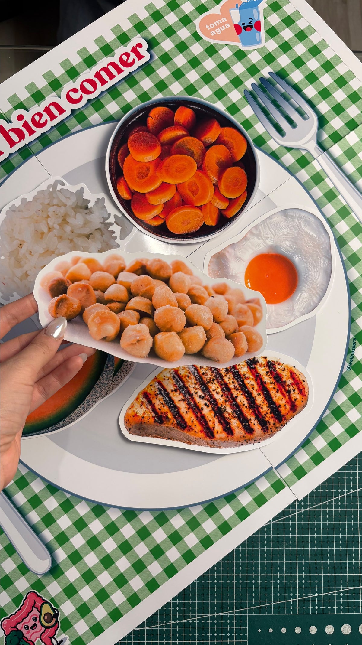 Plato interactivo con réplicas de alimentos en tamaño real 🍎🥦
