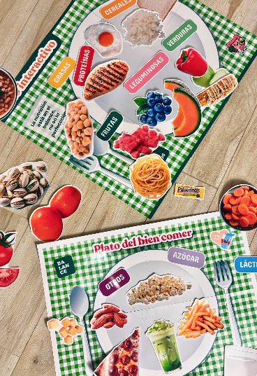 Plato interactivo con réplicas de alimentos en tamaño real 🍎🥦
